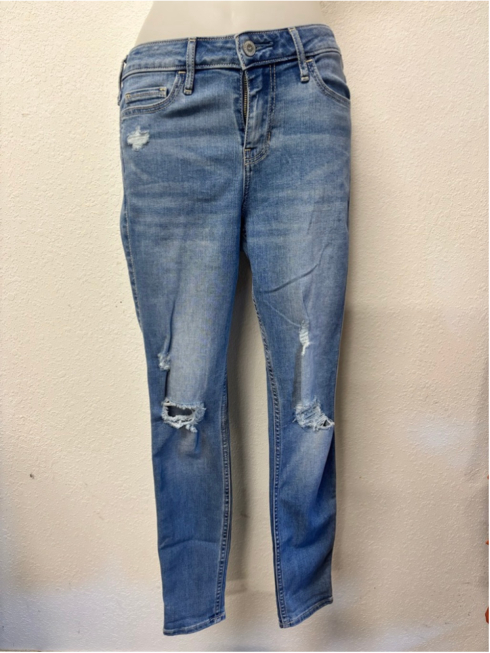 Hollister Blue Distressed Mid-Rise Crop Super Skinny Jeans 1S NEW